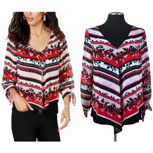 Thalia Sodi - Stripe and Leaf Print Layered Blouse - Large